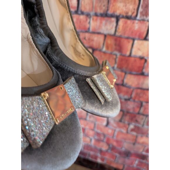 Cole Haan Tali Gray Velvet Glitter Bow Ballet Flats Size 8 - Picture 4 of 7
